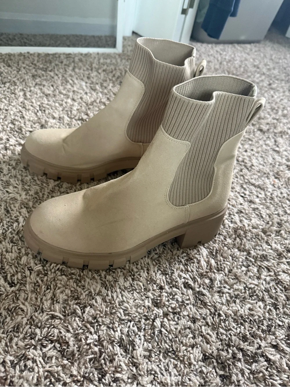 Women’s Beige Chelsea Knit Boot - Slip-On Comfort
